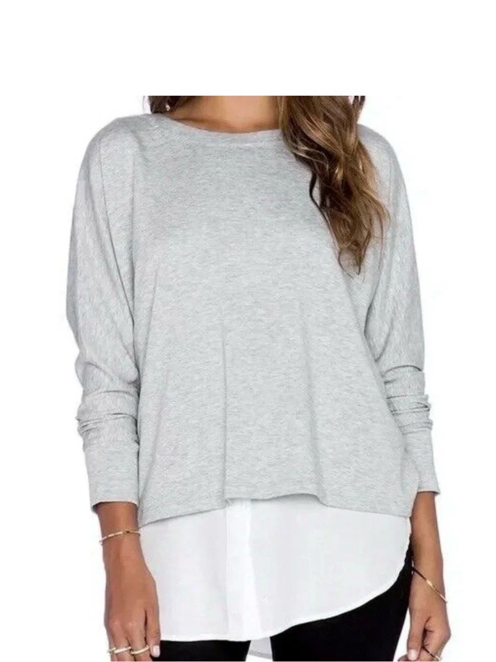 Vince Light Gray Layered-Hem Sweatshirt with White Underlay